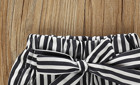 Girls' Ribbed Long-Sleeve Outfit – Pink Top With Flutter Sleeves & Black Striped Belted Pants (80-100cm, 1-3 Years)_voghion.com