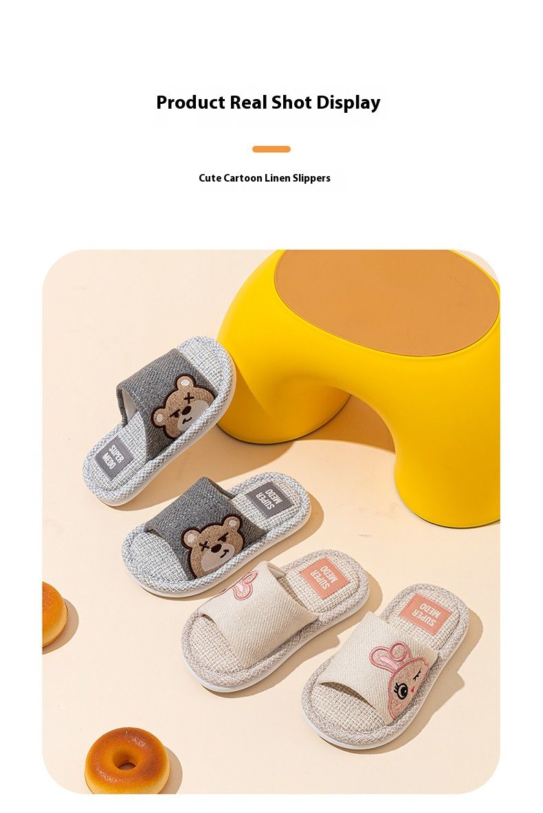 Pantofole per bambini in lino traspirante con disegni di cartoni animati - Suola in PVC morbido, pantofole unisex antiscivolo per bambini e ragazzi_voghion.com