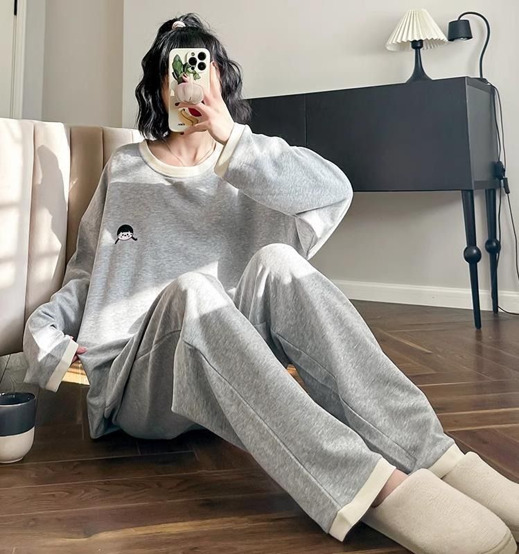 Completo da casa autunnale e invernale, completo da notte a maniche lunghe, pullover casual con pantaloni lunghi e motivo cartoon, indossabile all'esterno, tuta sportiva_voghion.com