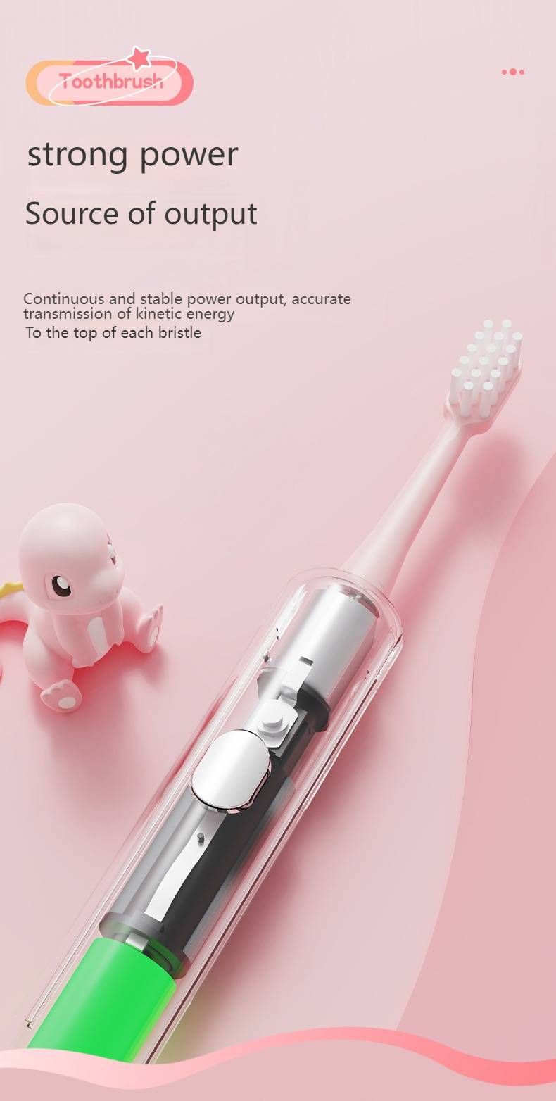 Cepillo de dientes eléctrico para niños con 5 modos, cerdas suaves y carga USB - Diseño de dibujos animados (blanco, amarillo, azul, rosa)_voghion.com