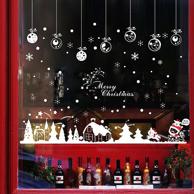 XL803 Adhesivos de pared navideños y de Año Nuevo para sala de estar y dormitorio, coloridos adhesivos de PVC para ventanas, decoración de fondo (60 x 90 cm)_voghion.com
