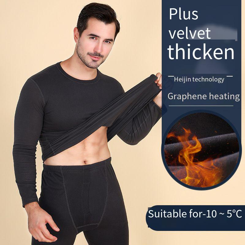 Black Gold Plush Thermal Underwear Set For Women & Men - Graphene Heating Base Layer, Anti-Static, Slim Fit, Long Sleeve Winter Essentials_voghion.com