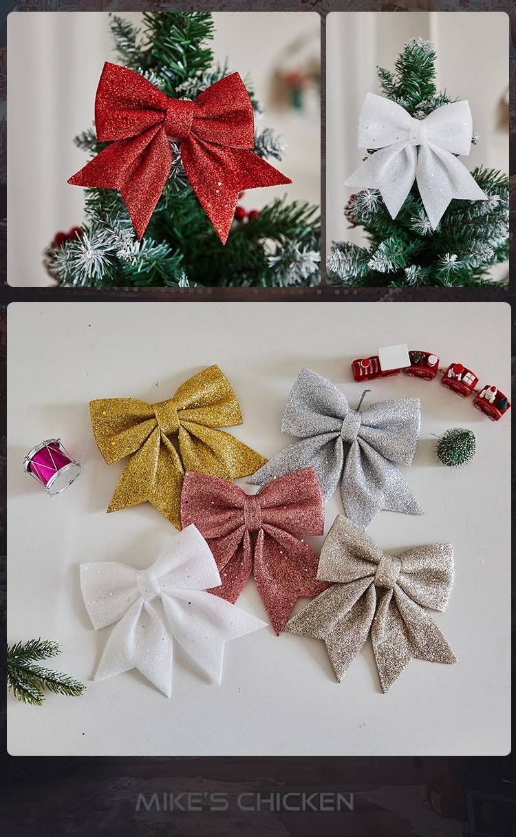 Elegant Christmas Bow Decorations – Premium Fabric Tree & Wall Hangings For Festive Home & Store Displays (White/Pink/Red/Gold/Silver/Champagne)_voghion.com