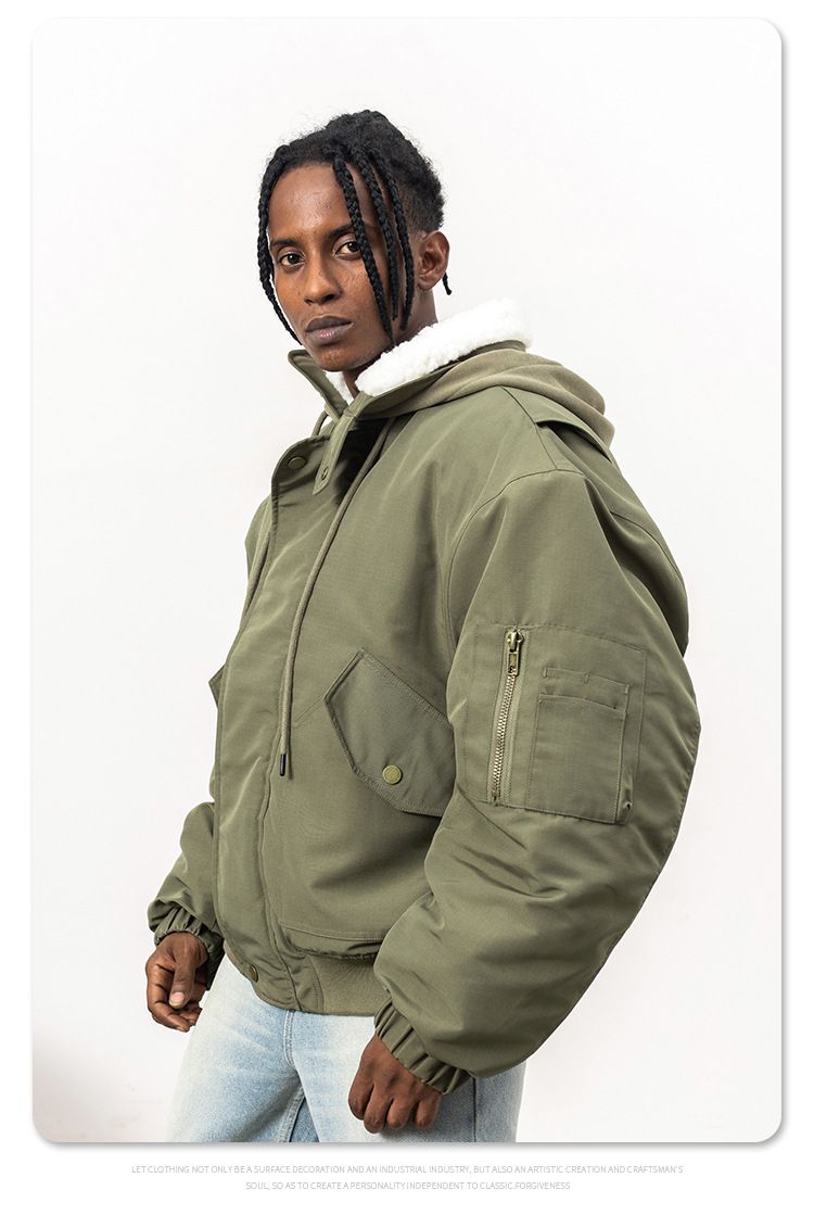 MERCURY FGSS Men's Wear | 2024 Autumn/Winter New Trendy Brand Flight Jacket Cotton Solid Color Hooded Multi Pocket Work Coat_voghion.com