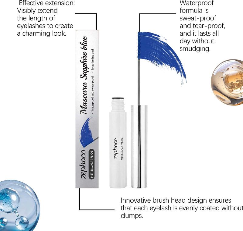ZEPHOCO Blaue, natürlich formende, schwungvolle, glatte, wischfeste Make-up-Mascara_voghion.com
