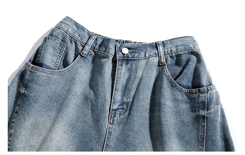 Herrenbekleidung Denim Beach Shorts Sommer Trendy Loose Semi Elastic Stitching Shorts_voghion.com