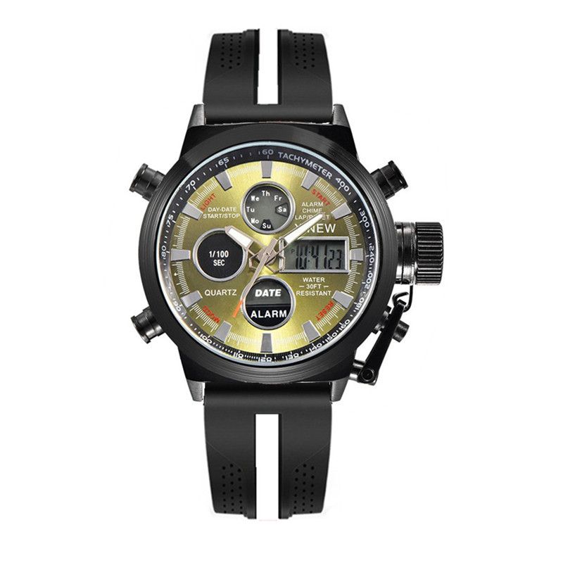 Men's Sport Watch With Analog-Digital Display, GMT Function, Date & Week Indicator, Luminous Hands, PU Leather Strap, Alloy Case_voghion.com