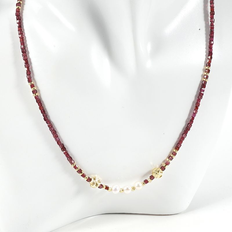 3cm Sugar Cube Garnet Freshwater Pearl Natural Stone Necklace Clavicle Chain Stacking Retro Ins_voghion.com