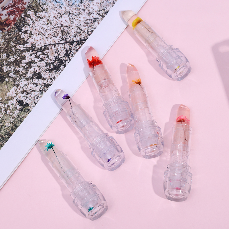 Jelly Flower Crystal Lip Balm Leppestift Temperaturfargeendrende Leppepomade Gloss Transparent Langvarig Stift_voghion.com