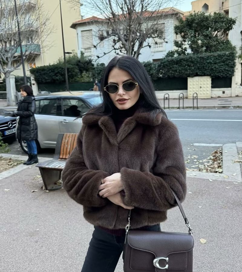 Damenbekleidung Kunstpelzmantel Damenmode Kurzjacke - Weicher Nerzähnlicher Plüsch, Elegantes Revers, Streetwear Chic (XS/S/M/L, Kaffeebraun)_voghion.com