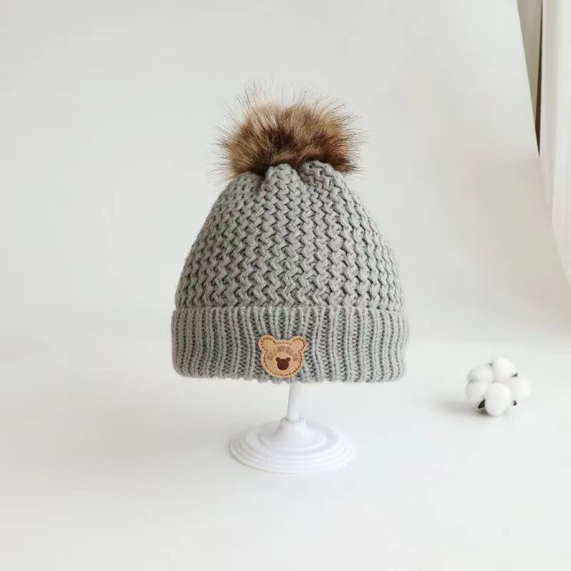 Sciarpa autunnale/invernale per bambini, due pezzi con velluto per uomo e donna, set di cappelli per neonati, berretto lavorato a maglia con orsetto_voghion.com