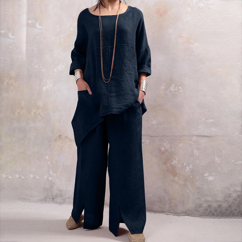 Women's Spring and Autumn new long-sleeved round neck large size fashion loose two-piece suits for women_voghion.com