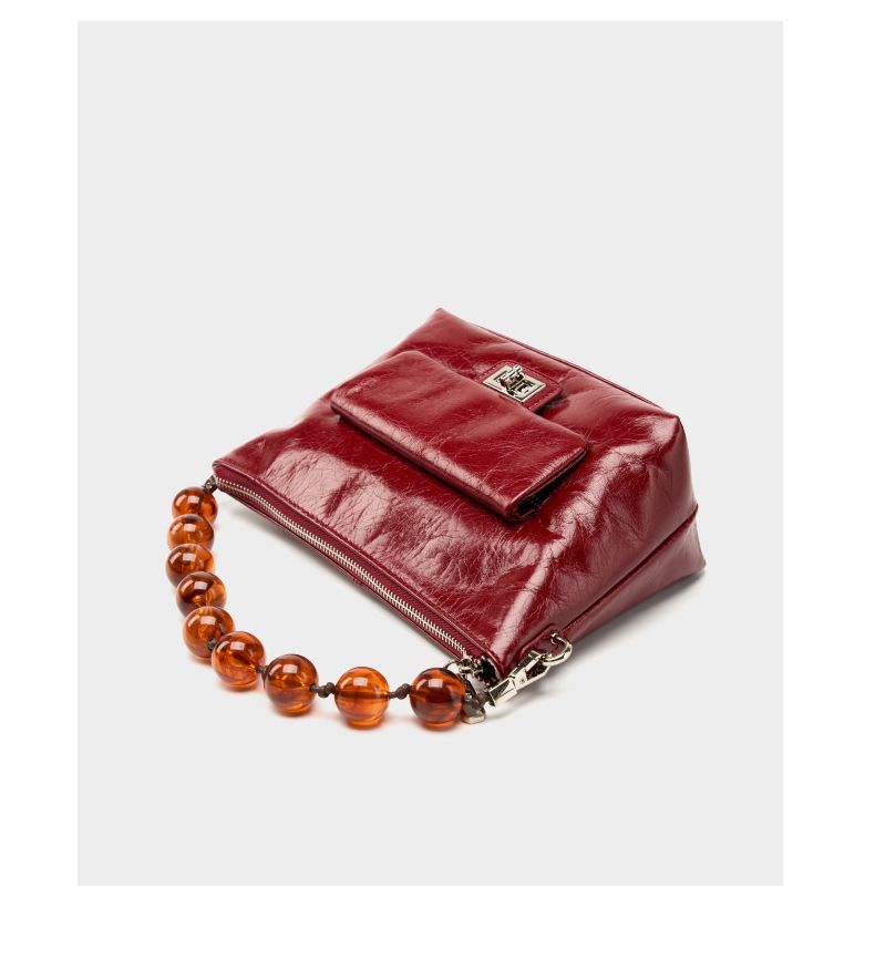 Borsa a tracolla e a spalla con catena di perline - Borsa a mano pieghevole in pelle cerata retrò (borsa tote alla moda da donna, design vintage stropicciato)_voghion.com