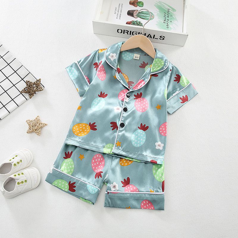 Pijamas para niños al por mayor, verano, nuevo, estilo coreano, ropa para el hogar para niños y niñas, dibujos animados de anime, pantalones cortos de manga corta, código 80-160_voghion.com