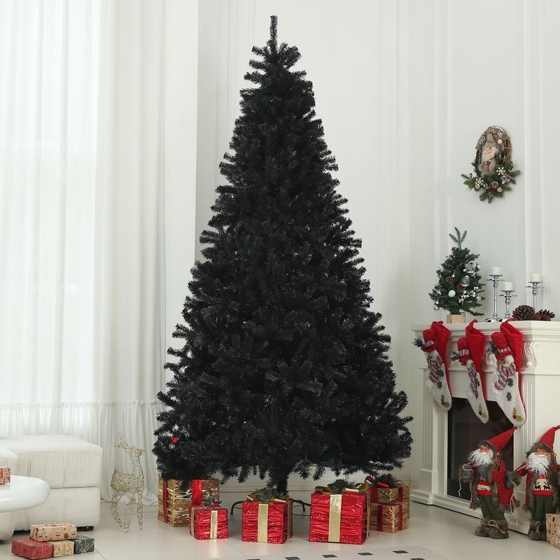 9ft Tall Artificial Christmas Tree, Unlit Xmas Tree With 2132 Branch Tips, Auto Open, Steel Base, Holiday Décor For Home Office, Black_voghion.com