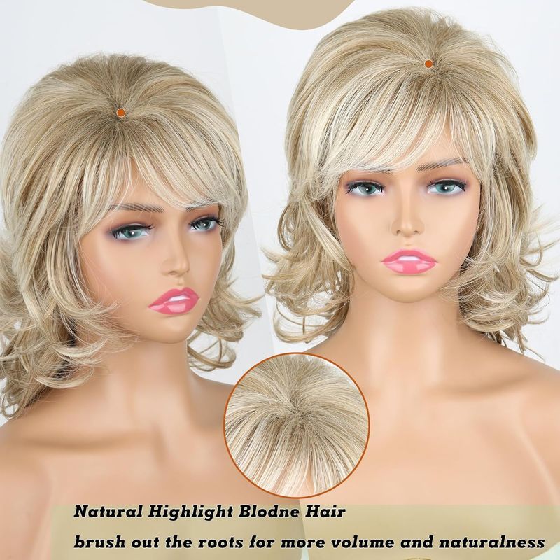 Perruques synthétiques à clips pour femmes, perruques courtes bouclées en fibre synthétique, style duveteux, marron doré, tendance_voghion.com