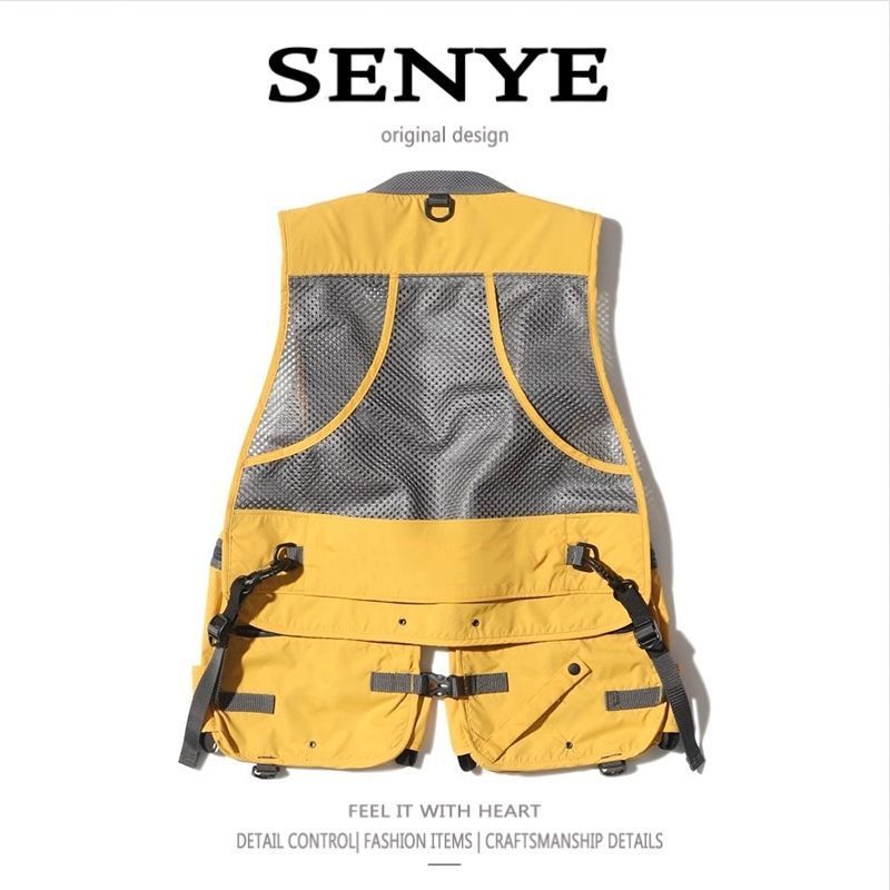 Męska odzież outdoorowa Funkcjonalny styl Wielokieszeniowa odzież robocza Kamizelka taktyczna dla mężczyzn i kobiet Luźna, uniwersalna kurtka kamizelkowa z popularnej marki modowej_voghion.com