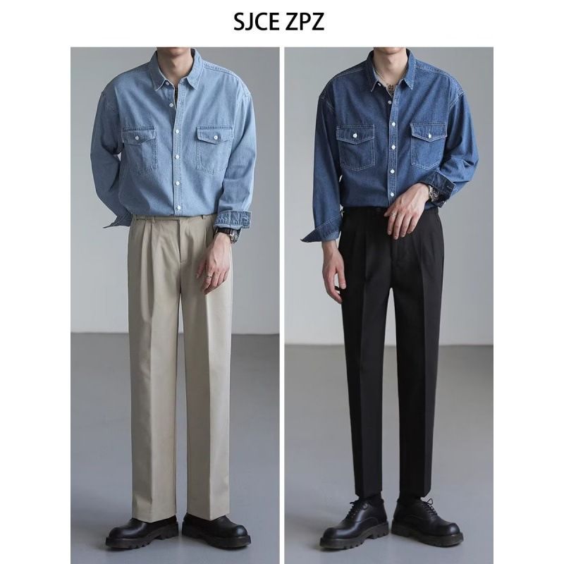 Gewaschenes altes Jeanshemd Herren Frühling koreanische Version lose High-End-Langarm-Werkzeughemd_voghion.com