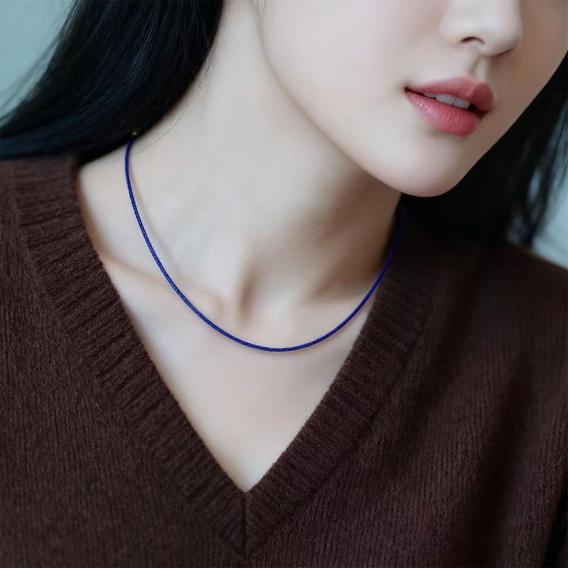 Collana in lapislazzuli imperiale ultra sottile da 1 mm, girocollo in agata Klein Blue, catena per clavicola in stile cinese di alta qualità, autunno_voghion.com