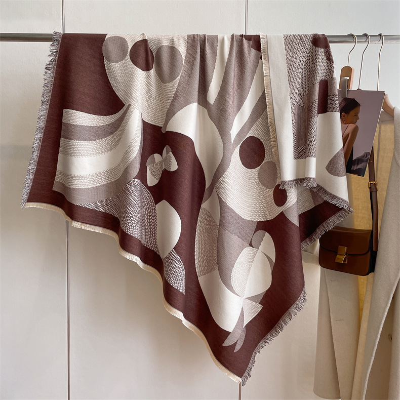 2024 Autumn/Winter New Square Art Style Cashmere Scarf Women's Warm Air Conditioning Room West Blanket Shawl_voghion.com