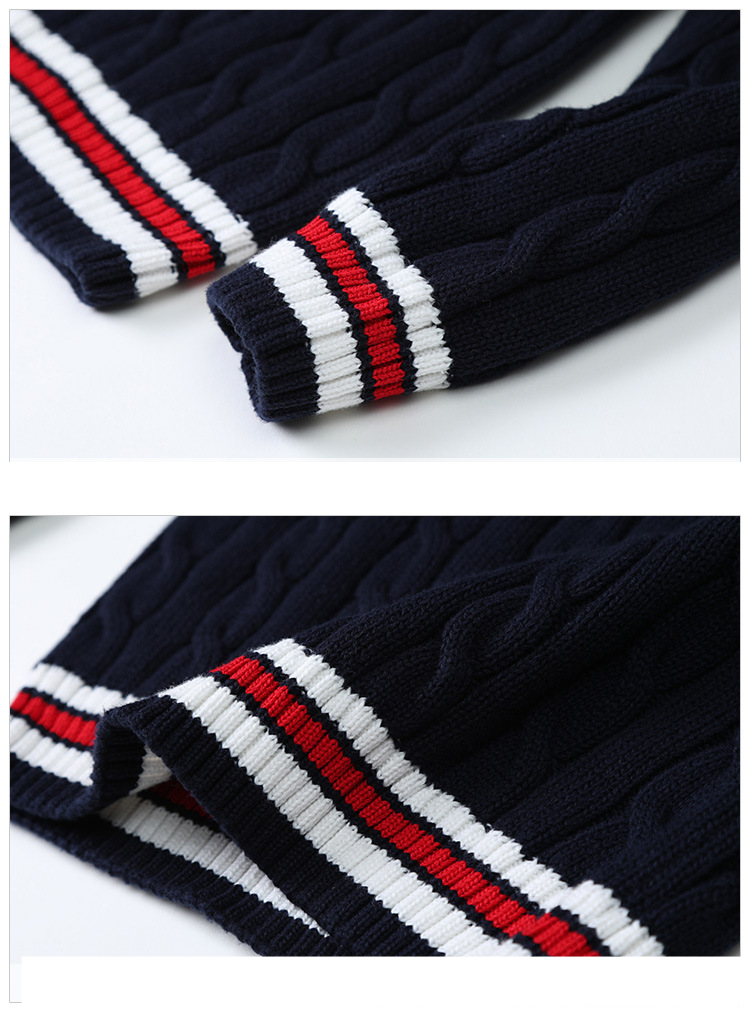 Otoño suéter para niños hilo de algodón ropa de clase Preppy prendas de punto con cuello en V para niños y niñas estudiantes_voghion.com