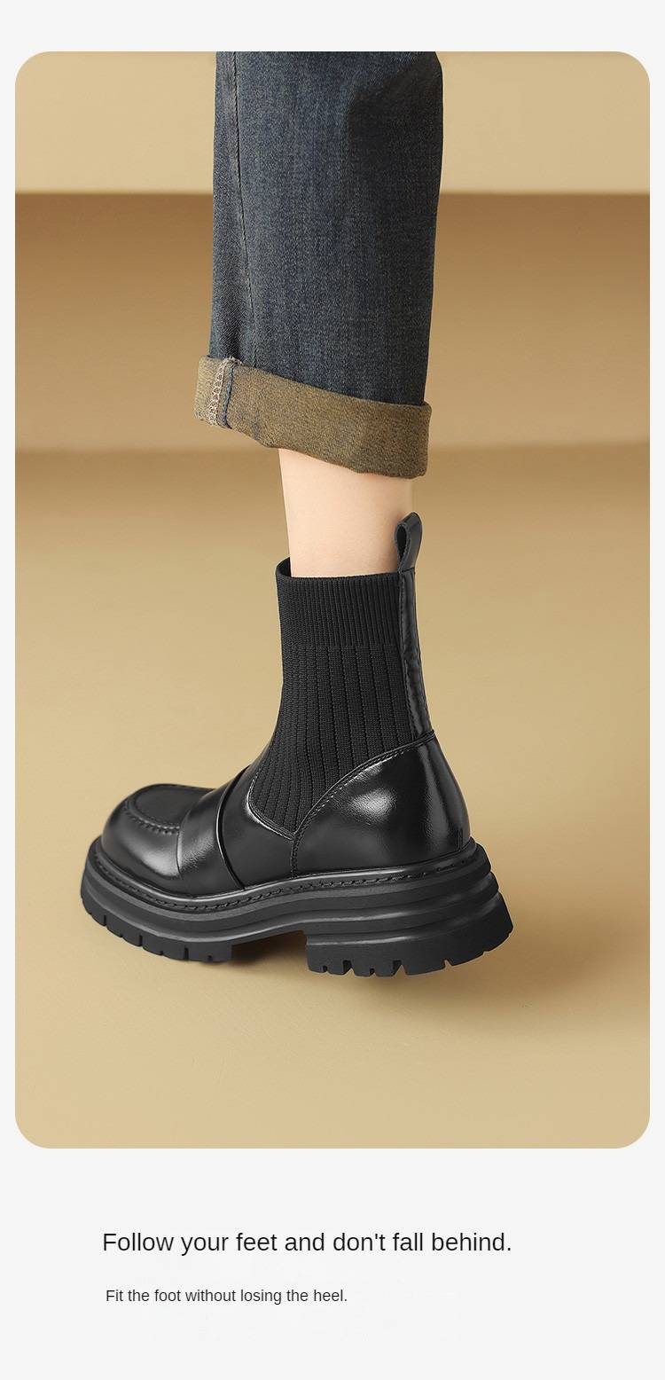 cameido Damen-Schlankheitsstiefel mit dicker Sohle und klobigem Absatz, vielseitige, runde Zehenpartie, elastische Strick-Schlauchsockenstiefel für Herbst und Winter 2024_voghion.com