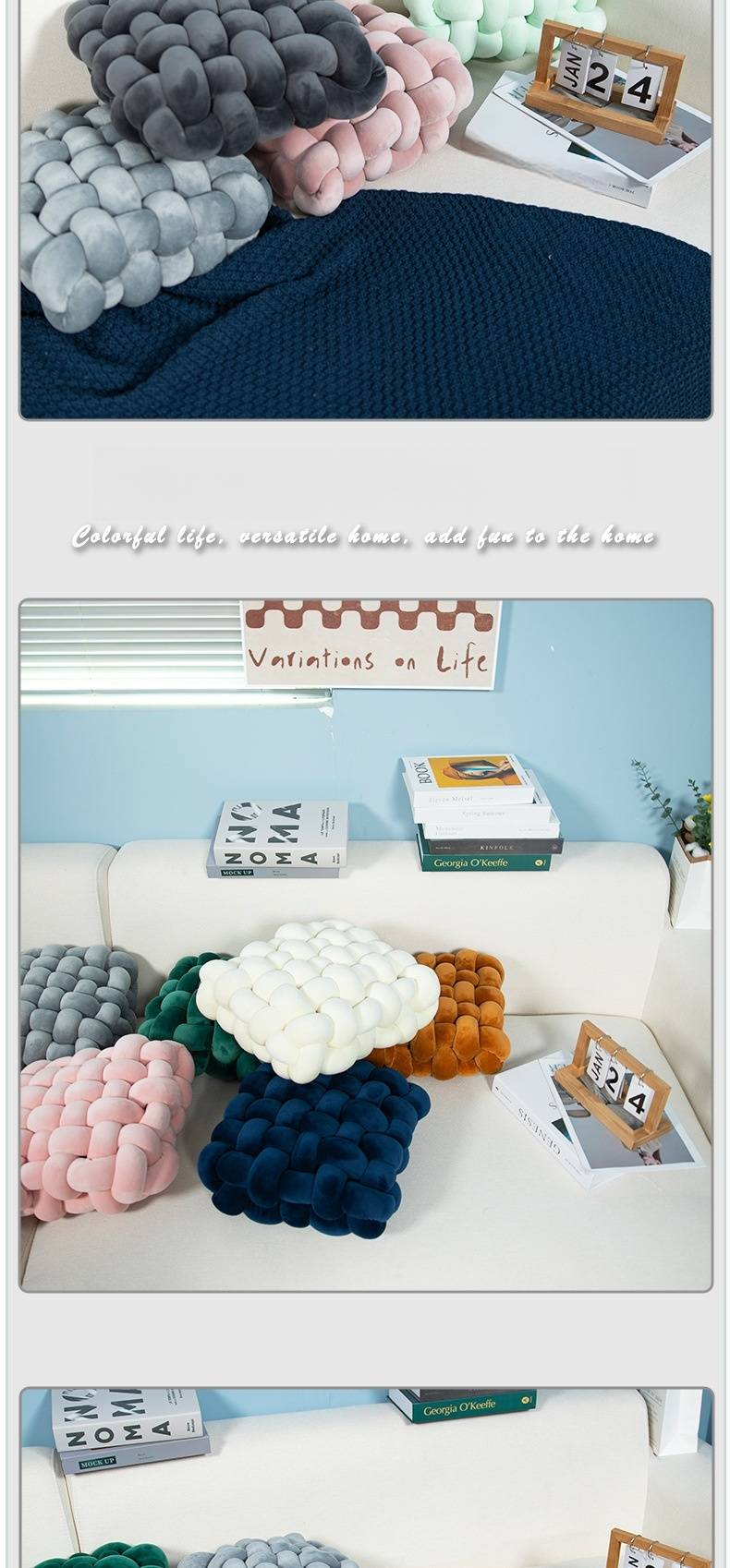 Weiches, plüschiges, quadratisches Spandex-Strickkissen – multifunktionales Kissen für Stuhl, Sofa, Büro und Fensterplatz, gemütlicher Akzent für die Inneneinrichtung_voghion.com