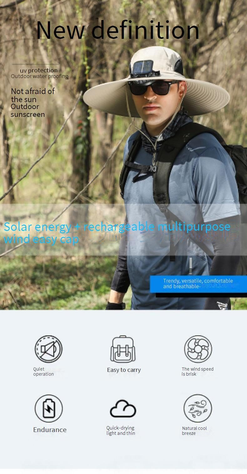 Solarbetriebener Kühlhut für Herren – wiederaufladbarer Sonnenhut mit breiter Krempe und Stahldrahtrahmen_voghion.com