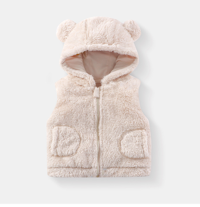 Nuovo gilet per bambini con cappuccio e cerniera in peluche per autunno e inverno, orso, giacca senza maniche, uniforme scolastica, artefatto_voghion.com