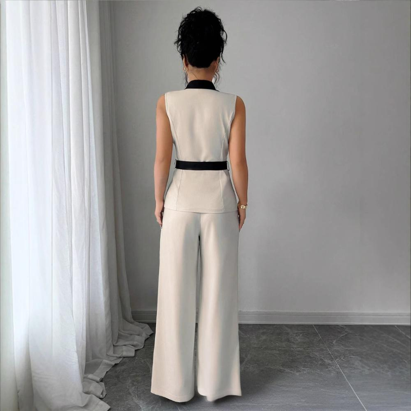 Roupas femininas estilo elegante top tubo calças retas terno colete terno elegante sem alças macacão terno feminino com colete - bege, P/M/G/GG_voghion.com