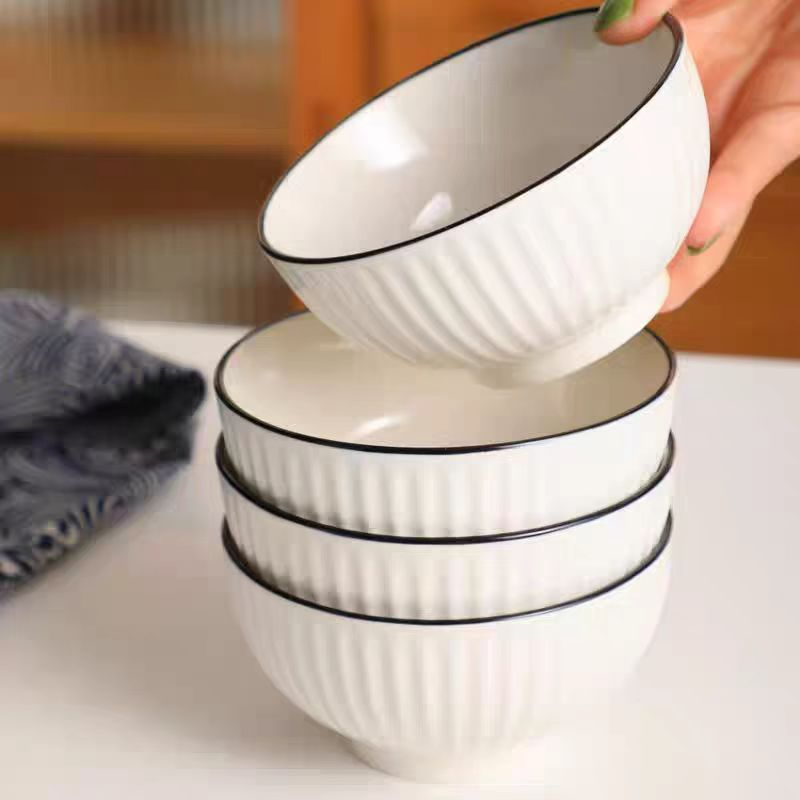 Underglazed Color Simple Restaurant Thickened Rice Bowls-household White Ceramic Bowls_voghion.com