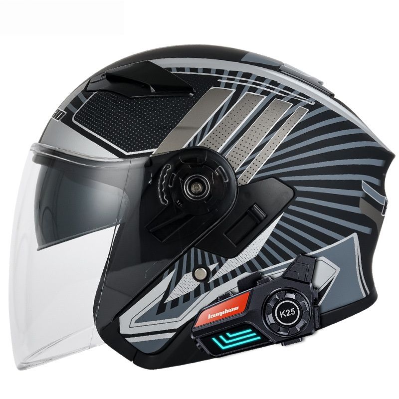 Çift Vizörlü ve Dahili K25 Bluetooth'lu Motosiklet Yarım Kaskı - Erkekler ve Kadınlar İçin 3C Sertifikalı ABS Kabuk (Mat Siyah/Parlak Siyah/Gri/Gümüş/Mavi)_voghion.com