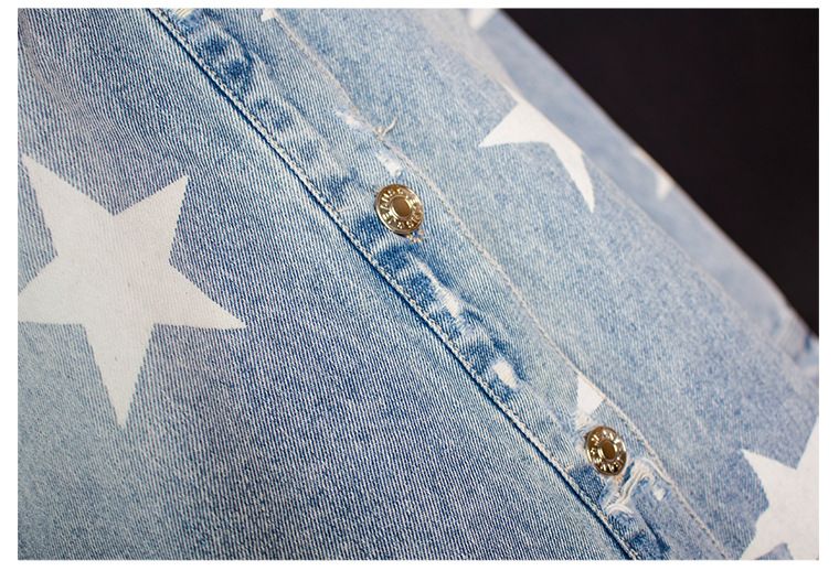 Sieviešu džinsu jaka ar zvaigžņu apdruku ar garām piedurknēm_voghion.com