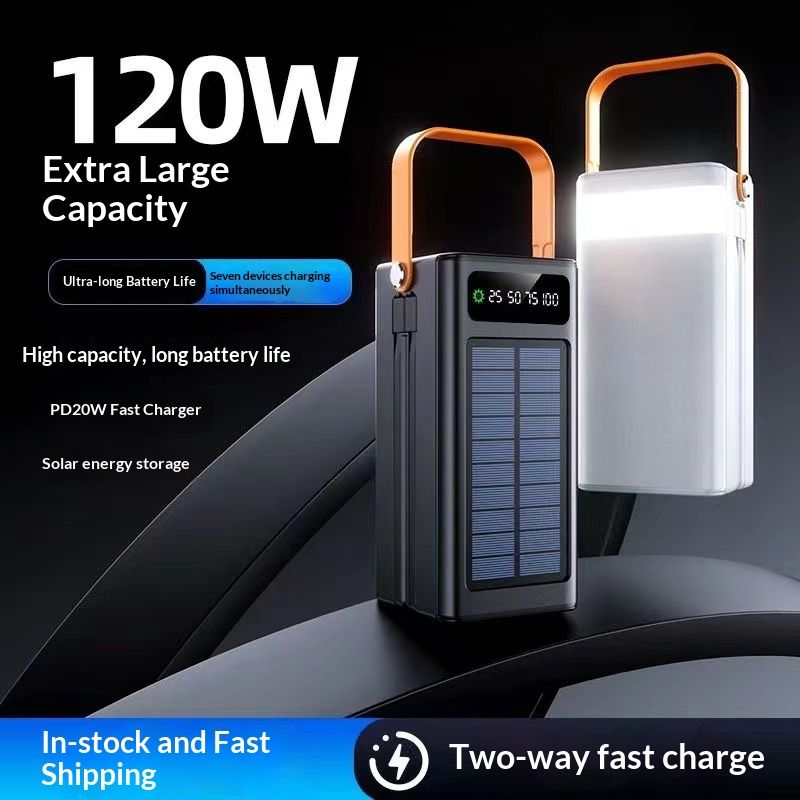 Cross-Border Solar 100000mAh Grote Capaciteit 120W Supersnel Opladende Campinglamp Buiten Live Streaming Powerbank_voghion.com