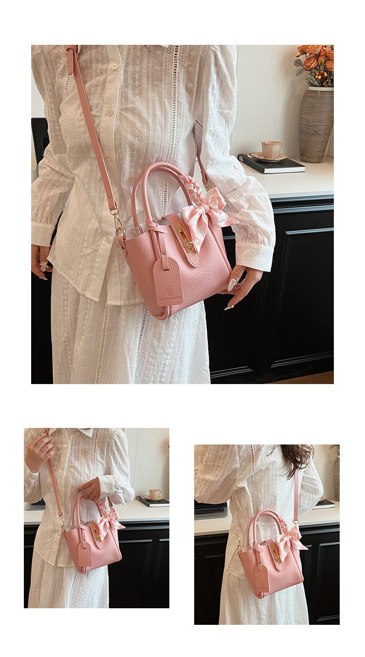 Borsa a mano con chiusura francese tinta unita per donna 2024 nuova borsa a tracolla elegante con tracolla singola e fiocco a farfalla_voghion.com