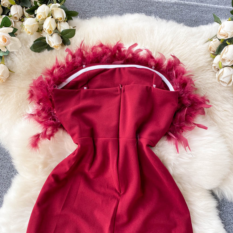 High-End-Nischen-Design, pelziger Overall mit Röhrenoberteil, Damen-Sommer-Neue, lockere, gerade Hose mit weitem Bein_voghion.com
