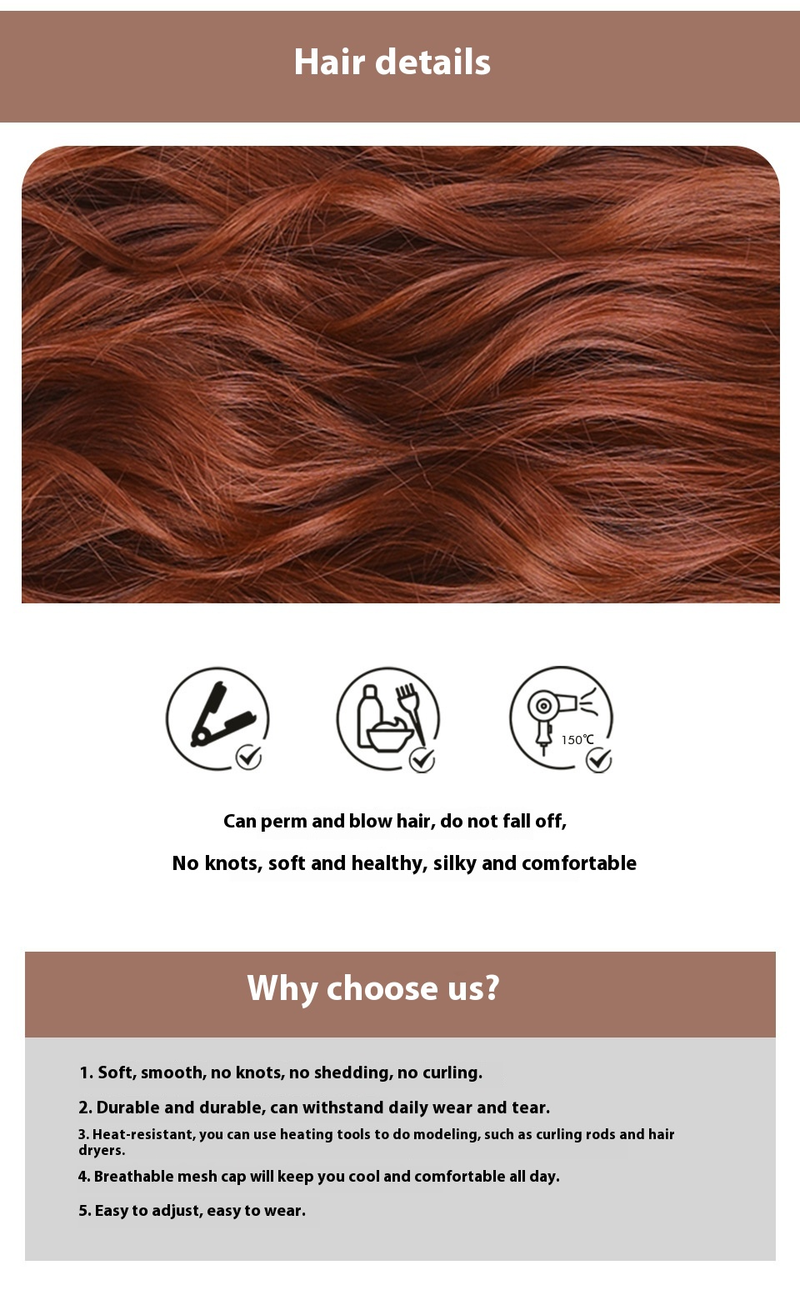 Hochwertiger, gerader Pony, große Wellen, langes, lockiges Haar, lässige und natürliche Perücke im europäischen und amerikanischen Stil, Vollkopffrisur._voghion.com