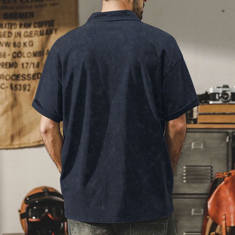 Sommer Neue Herren Gewaschene Turn-Down Kragen Button T-Shirt Übergröße Vintage Casual Kurzarm_voghion.com
