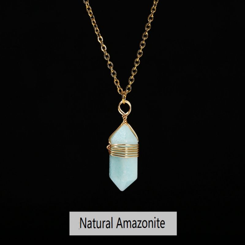 Natural Tiger Eye Double Terminated Hexagonal Pendant Necklace - Hand-Wrapped Crystal Jewelry_voghion.com