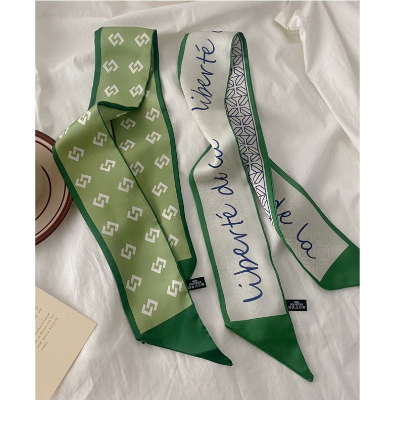 Piccola sciarpa bianca e verde tenero per donna primavera ed estate sciarpa lunga decorativa con fascia per capelli a nastro stretto e sottile_voghion.com