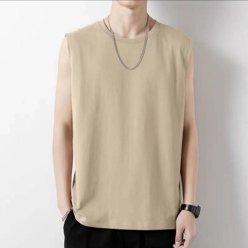 Herren Loose Fit Sommersportweste Trendy Brand Ins Solid Color Fitness Ärmelloses Tanktop Weißes Basishemd Kurz_voghion.com