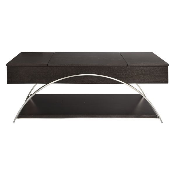 Modern Living Room Furniture 1pc Lift Top Coffee Table With Display Shelf Espresso Finish Wood Chrome Metal Finish Unique Style Cocktail Table_voghion.com