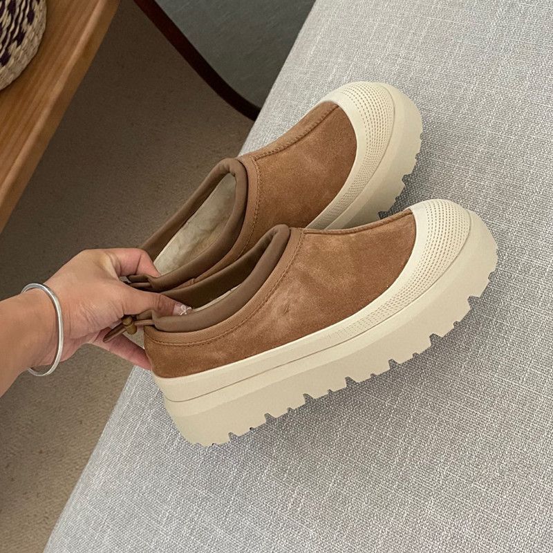 Sangpo Village Schneestiefel aus Schaffell, integriert, warm, für den Außenbereich, hohe Woll-Slipper für Damen, faule Schuhe_voghion.com