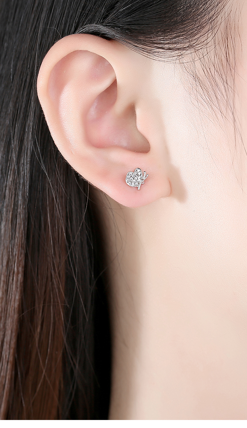 Orecchini a lobo con piercing in argento sterling color oro rosa con farfalla volante Festa per ragazze carine_voghion.com