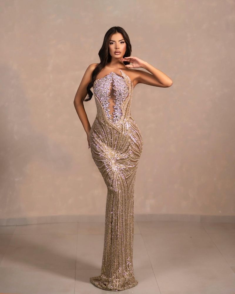Elegante abito aderente con paillettes per donna - Abito da sera a sirena senza maniche, attillato, per feste e banchetti_voghion.com