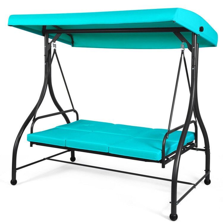 3 Seats Outdoor Swing Hammock With Adjustable Tilt Canopy_voghion.com