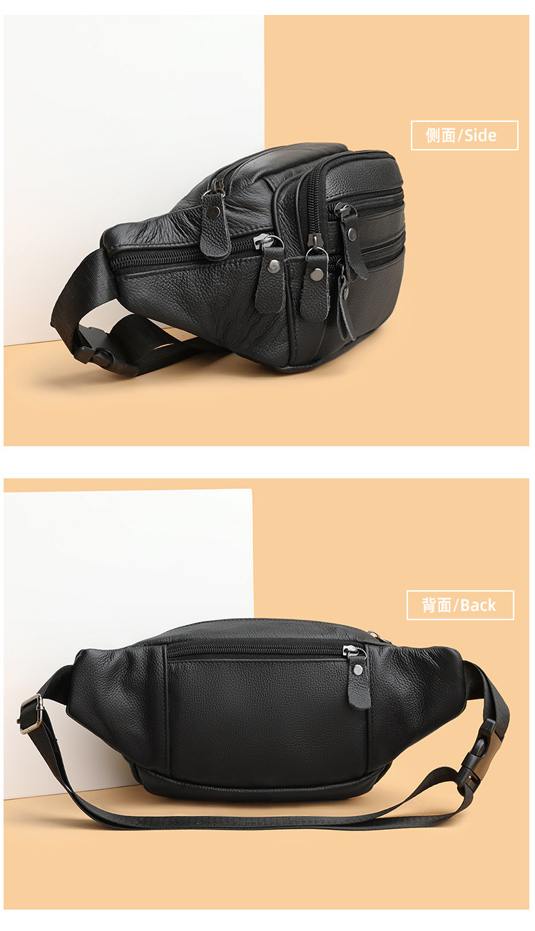 The first layer of cowhide men's bag real cowhide sports running waist bag men's waterproof large capacity multi-compartment chest bag wallet bags_voghion.com