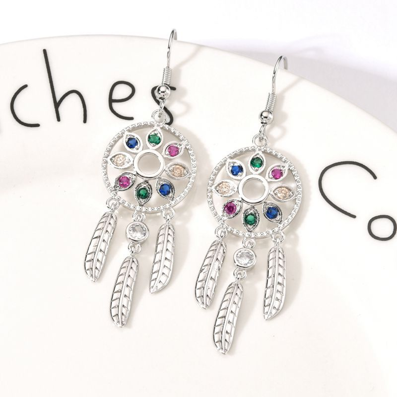 A stylish ear hook design with a dreamcatcher, colorful zircon, elegant earrings, spicy girls, and a unique and personalized earring_voghion.com