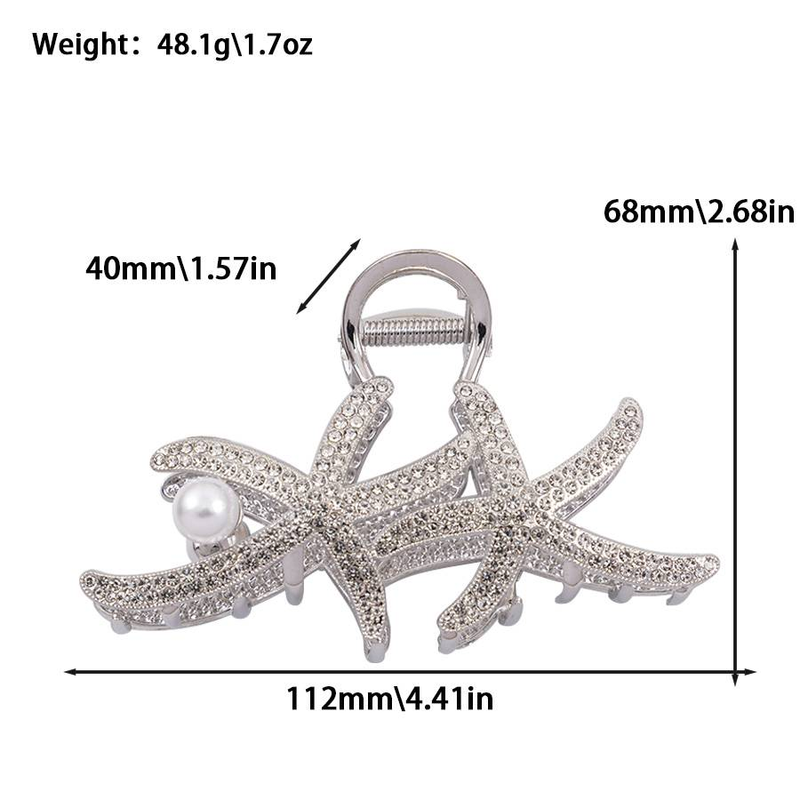 Fermaglio per capelli a forma di stella marina con perle artificiali, fermaglio per capelli a doppia stella con pietre preziose artificiali_voghion.com