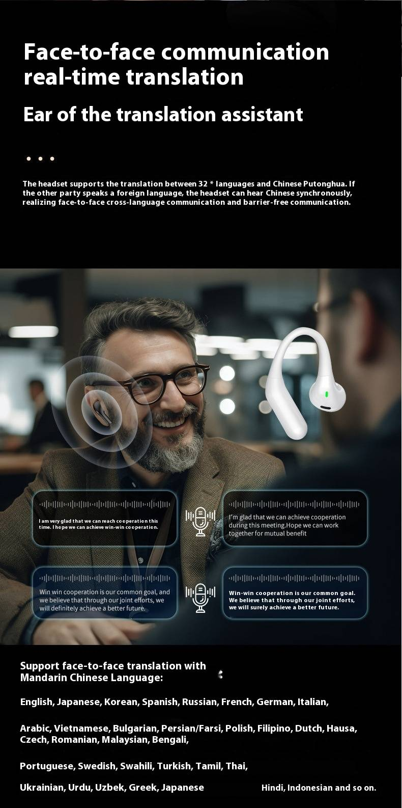 Auriculares Air6 AI Translator Traducción en tiempo real y notas de reuniones automáticas Intérprete multilingüe para negocios y viajes Auriculares inalámbricos Bluetooth_voghion.com